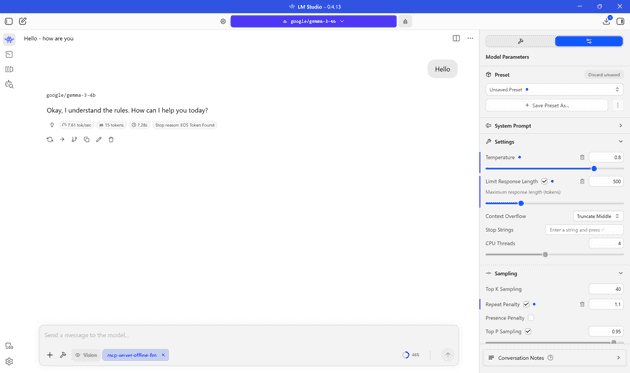 Chat with a loaded model and performance stats