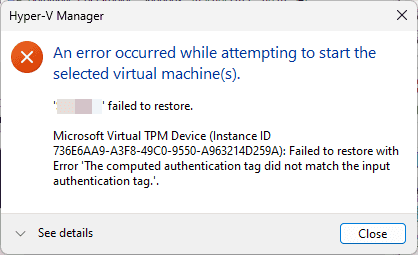 Failed to Restore with Error