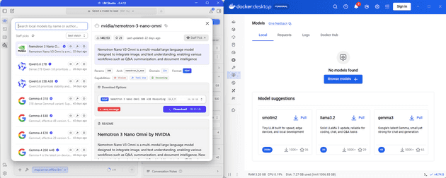 Header - LM Studio and Docker Desktop side by side