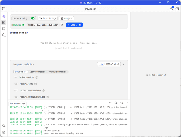 LM Studio - local server running