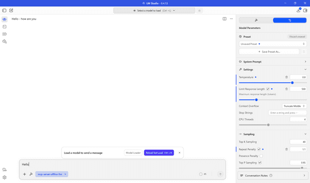 Chat tab before a model is loaded